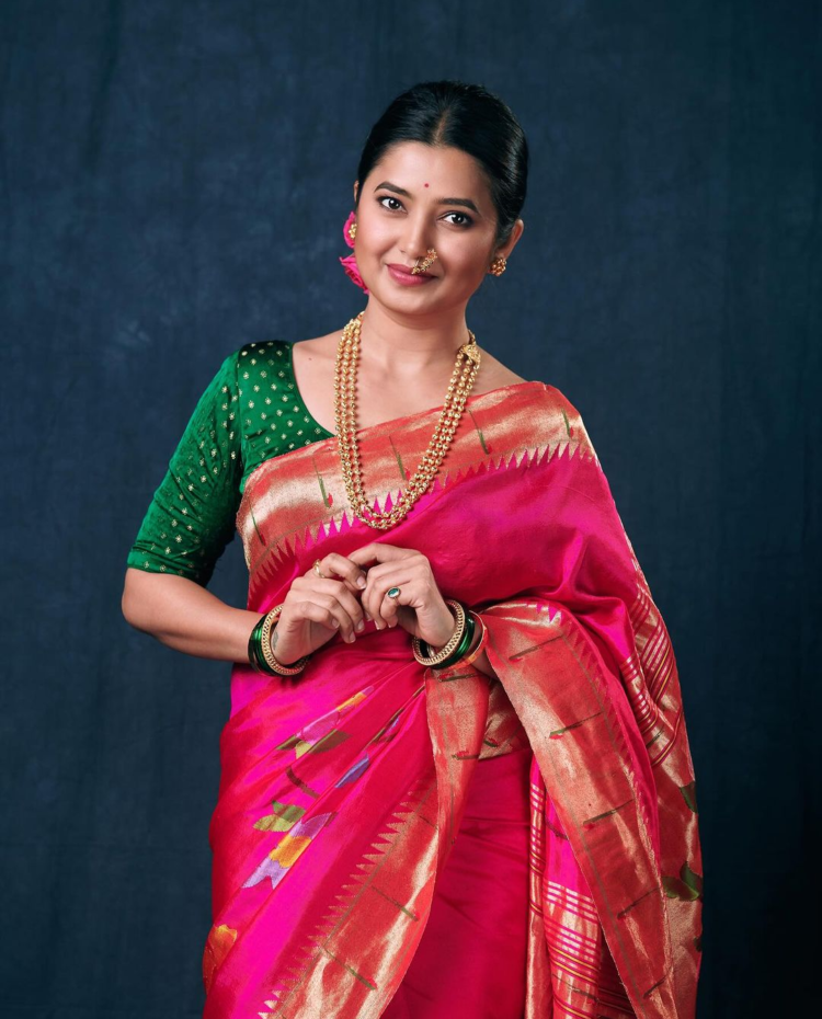 Marathi actress Prajakta Mali has shared the most beautiful ethnik saree look!