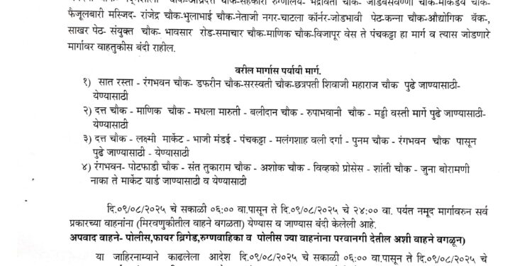 मार्कंडेय रथोत्सव मिरवणुकीसाठी शनिवारी वाहतूक मार्गात बदल