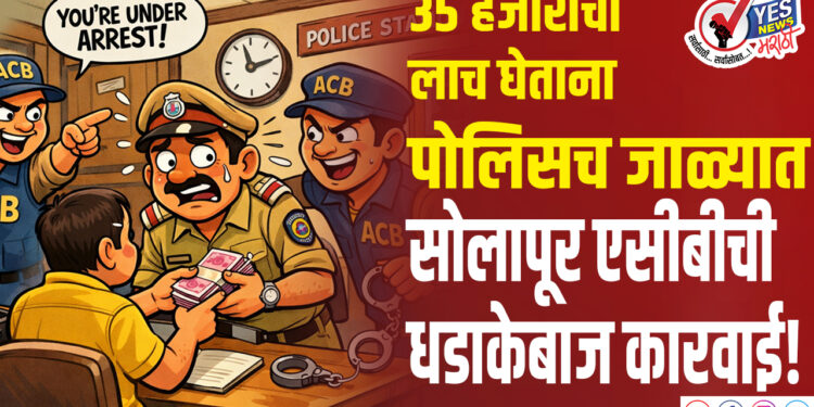 35 हजारांची लाच घेताना पोलिसच जाळ्यात..सोलापूर एसीबीची धडाकेबाज कारवाई!