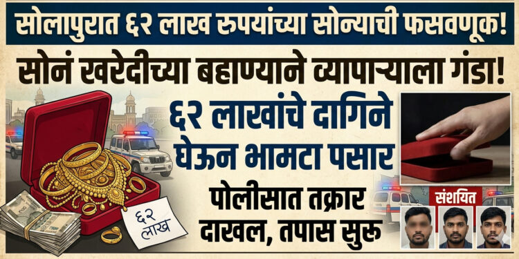 सोलापुरात ६२ लाख रुपयांच्या सोन्याची फसवणूक