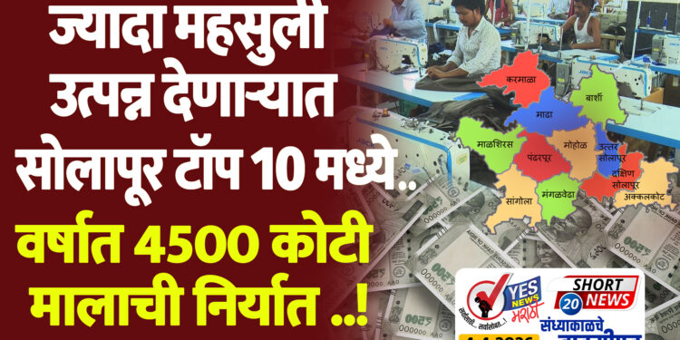 SHORT NEWS 20 । ज्यादा महसुली उत्पन्न देणाऱ्यात सोलापूर टॉप 10 मध्ये.., वर्षात 4500 कोटी मालाची निर्यात ..!