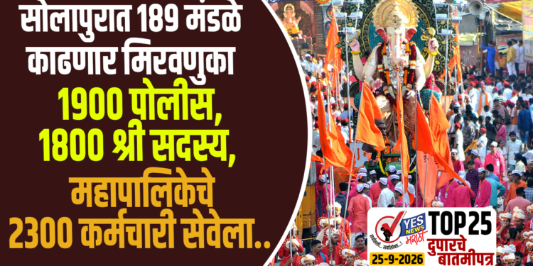 सोलापुरात 189 मंडळे काढणार मिरवणुका, 1900 पोलीस,1800 श्री सदस्य, महापालिकेचे 2300 कर्मचारी सेवेला…