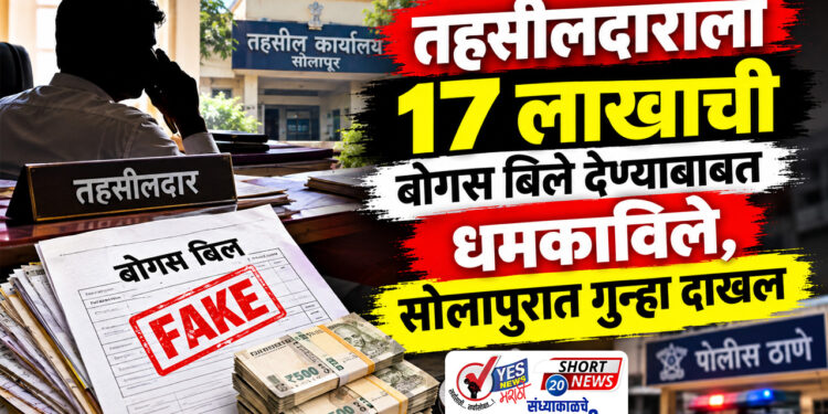 तहसीलदाराला 17 लाखाची बोगस बिले देण्याबाबत धमकाविले, सोलापुरात गुन्हा दाखल